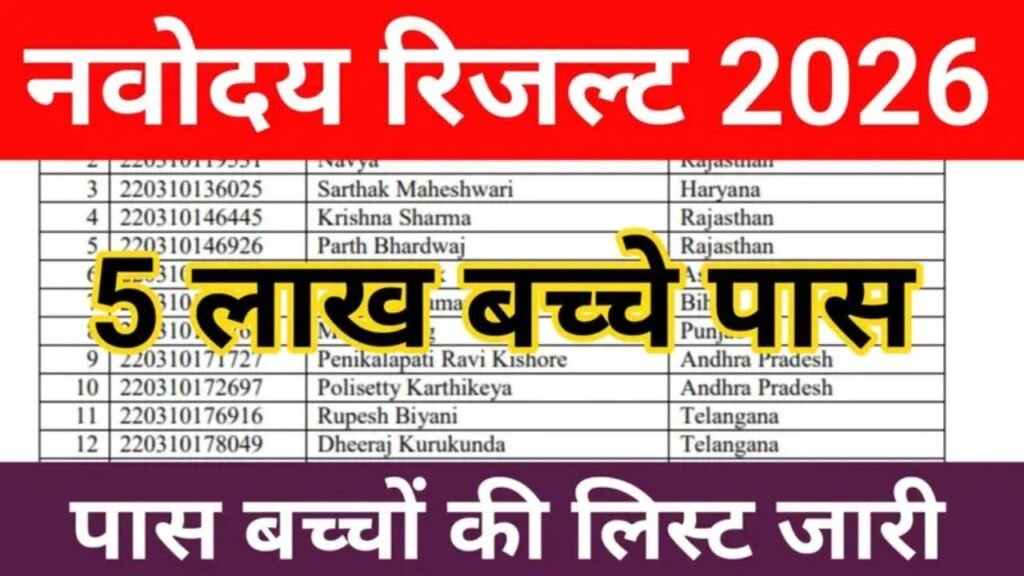 JNV Class 6 Result Live 2026